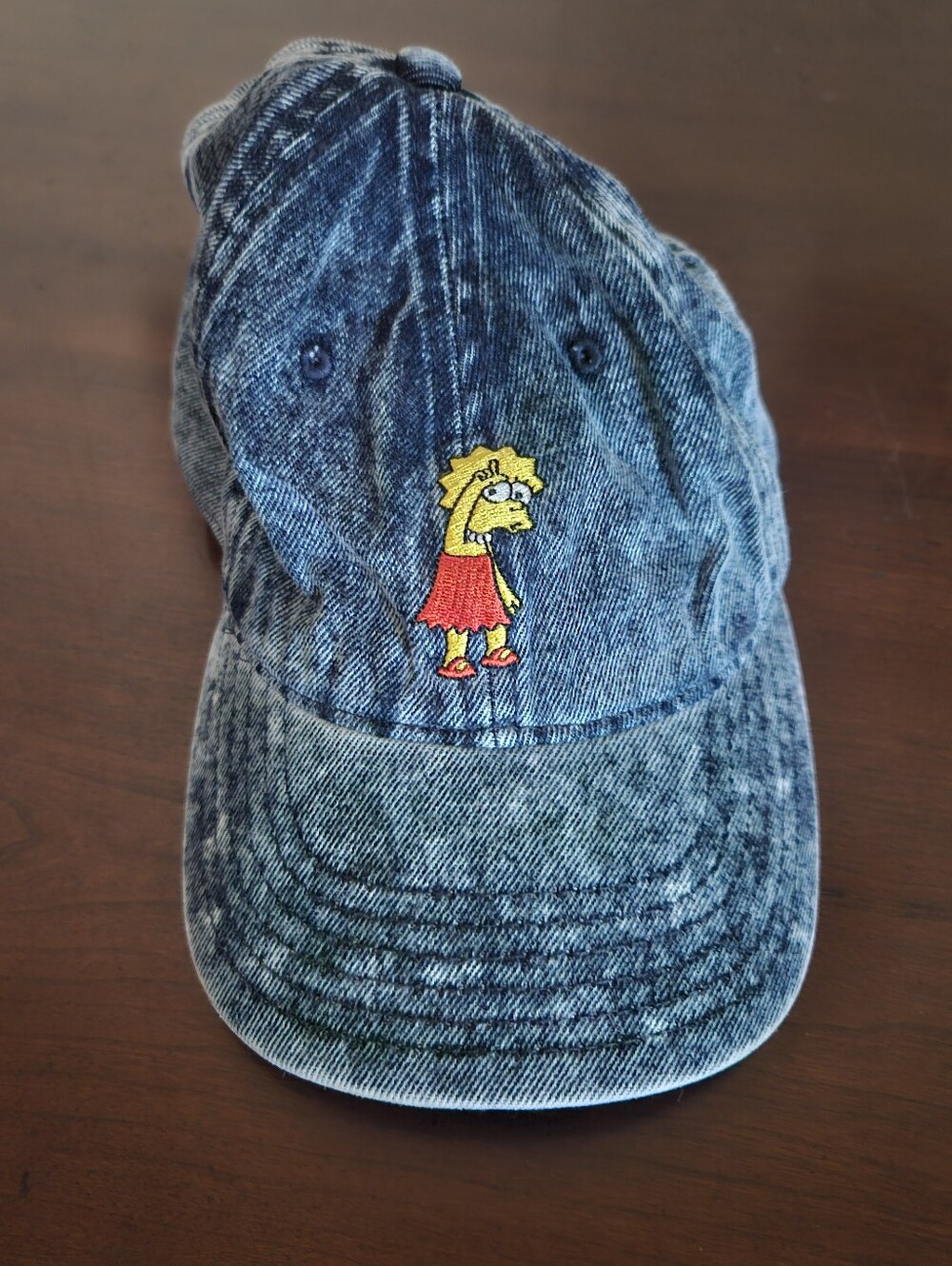 Vintage Denim Baseball Cap with Yellow & Red Embroidered Lisa Simpson